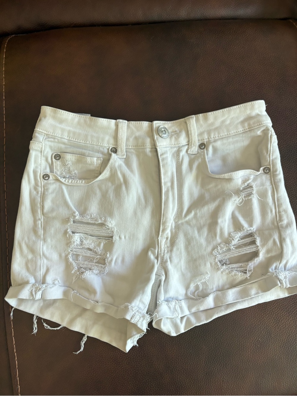 American Eagle Outfitters White Distressed High-Rise Jean Shorts